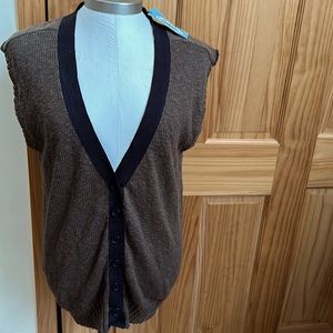 APRIL,MAY BUTTON DOWN VEST BROWN/ BLACK TRIM SMALL NWT